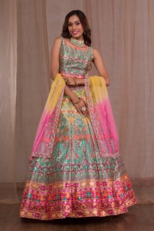Multi Mirrorwork Banarasi Readymade Lehenga