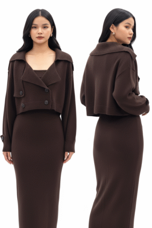 Open Front Long Sleeve Cardigan and Side Slit Cami Dress Set – Chic & Comfortable Women's Outfit