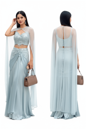 Pretty Blue Drape Handwork Saree Lehenga – Elegant Ethnic Ensemble for Women