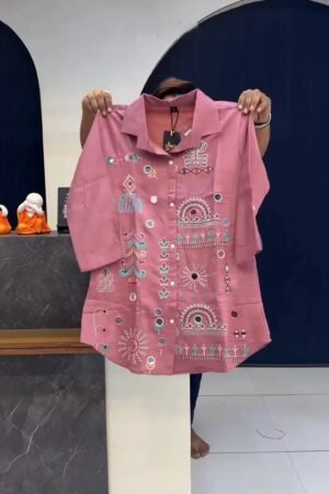 Dusky Pink Embroidered Shirt Top