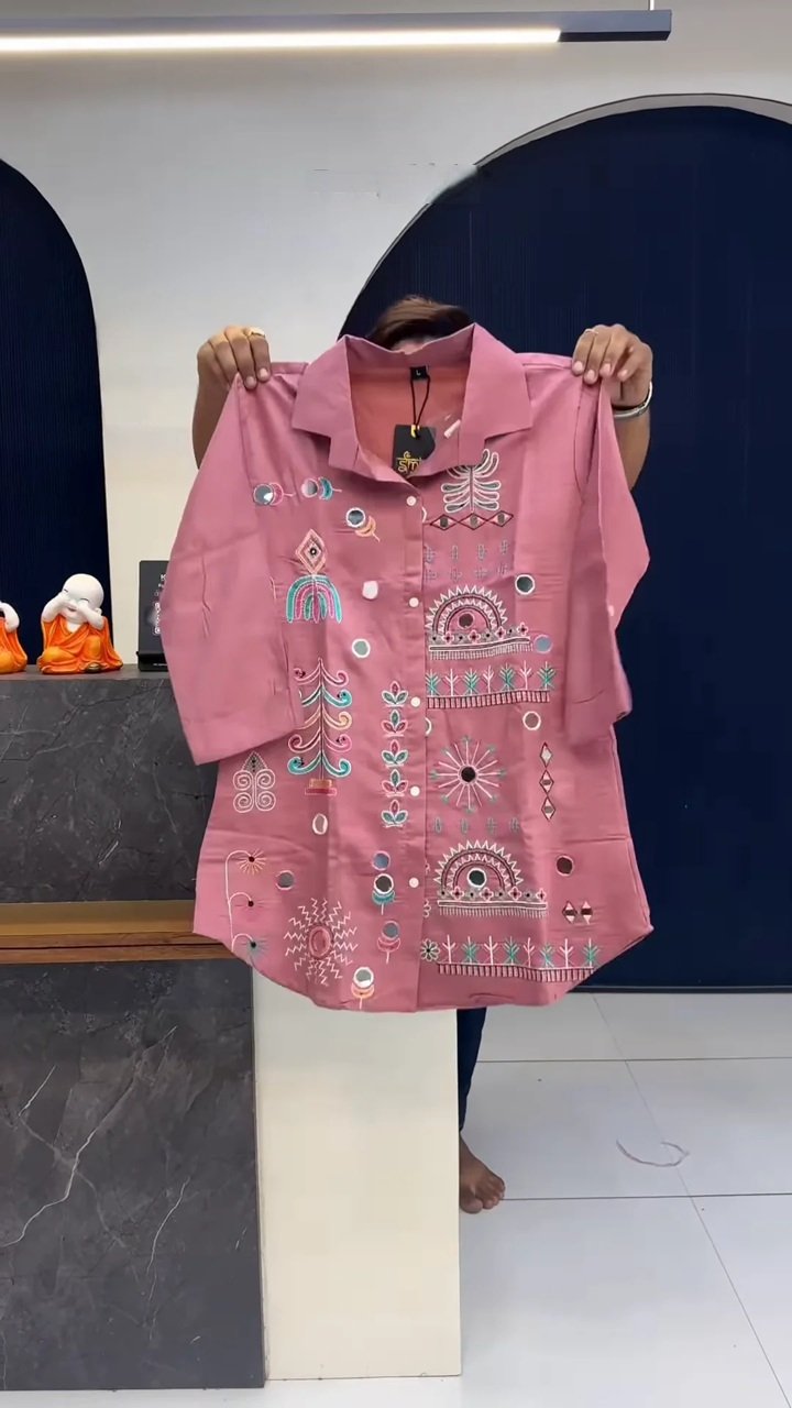 Dusky Pink Embroidered Shirt Top