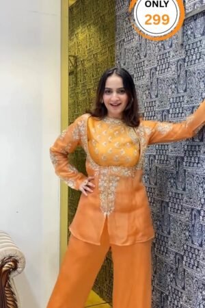 Top Plazo With Havy Organza Jacket And Gota Embroidery