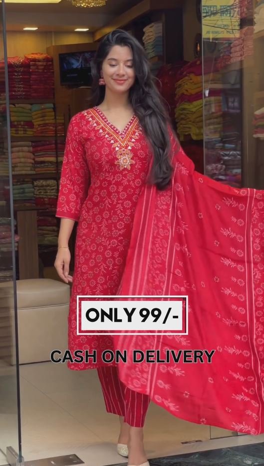 Women Solid Embroidered Pure Cotton Straight Kurta With Duppata - Image 4