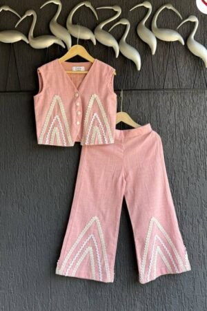 Pink embroidered cotton co ord set
